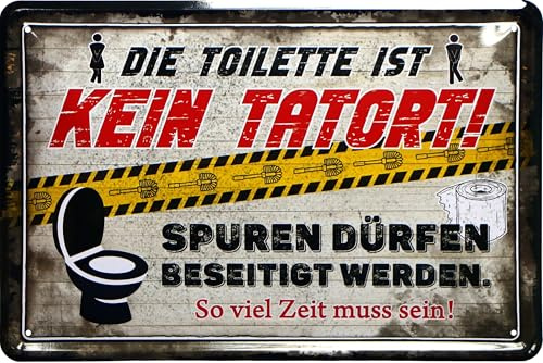 WOGEKA ART Retro Blechschild - Toilette ist kein Tatort - lustiger Spruch als Geschenk-Idee zur Deko, 20 x 30 cm, aus Metall im Vintage Design 275