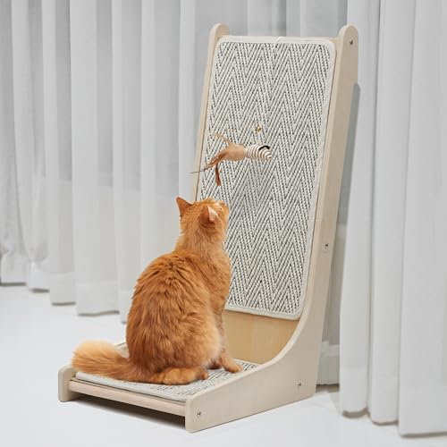 PETKARAY Griffoir à Chat en sisal à 105 ° en Forme de L pour Chat d'intérieur, griffoir monté au Sol avec Jouet pour Souris