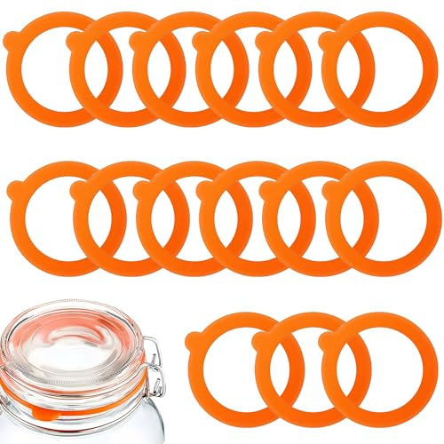 15 Pcs for Kilner Jar Seals, Plenty of Orange for Kilner Jar Lids, Waterproof for Kilner Jar Seals Replacement, for Kilner Jar Seal Gaskets for Replacement Glass Clip Top Jars, Jam Jars