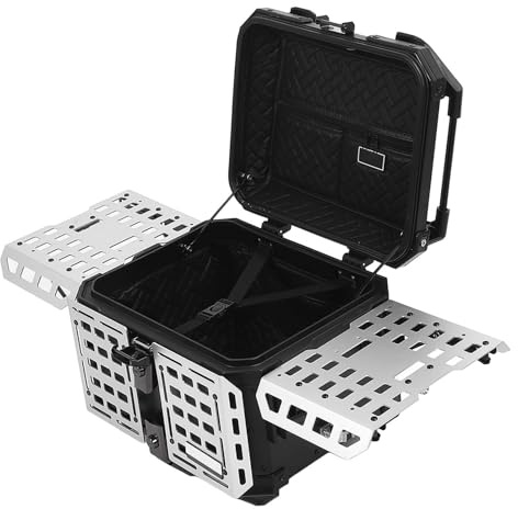Yosoo Aluminiumlegierung -Trunk -Schwanzkasten, Schnellfreisetzungs -Motorrad -Helm -Gepäckbox mit Erweiterbarem Tafel und Montageklasse (schwarzes Silber)