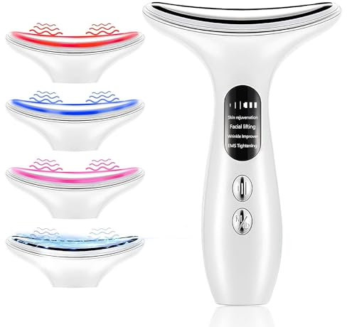 Masajeador Facial, 4 Modos Masajeador Facial Electrico, 4 en 1 Masajeadores Faciales, 40-45°C Masajeador y Estimulador Facial, EMS Masajeador Facial Reafirmante, Para Reafirmar el Cuello y el Rostro
