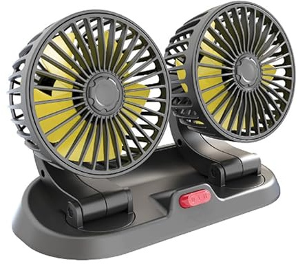 Car Fan,Dual Head USB Fans for Car, USB Powered Car Seat Fan, 360° Rotatable & 3 Strong Wind 12V Table Fans Adjustable for Vehicles SUV RV (Black)