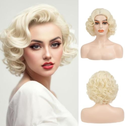 Salaibs Blond Locken Kurze Perücken für Damen1920er Jahre Platin Perücke Kunsthaar Natürliche Haarlinie Perücken für Cosplay Halloween Tägliche Party Gebrauch