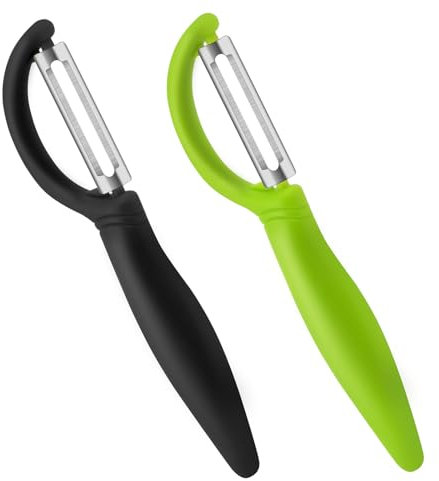 AUAUY 2 Stück Sparschäler, Universalschäler Edelstahl Set, Kartoffelschäler Spargelschäler, Multifunktion Gemüseschäler, Zweischneidige Schäler für Karotten Gemüse Schwarz+Grün