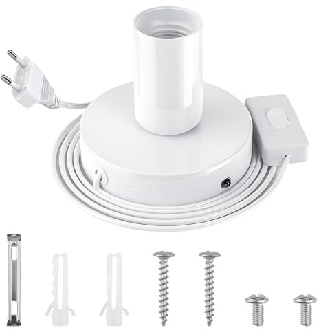 RYAN Casquillo e27 Portalamparas Con 1,8 m de Cable y Botones de Interruptor Portalámparas para Dormitorio Chimenea Pared Café Halloween Navidad Blanco (No Hay Bombillas Incluidas)