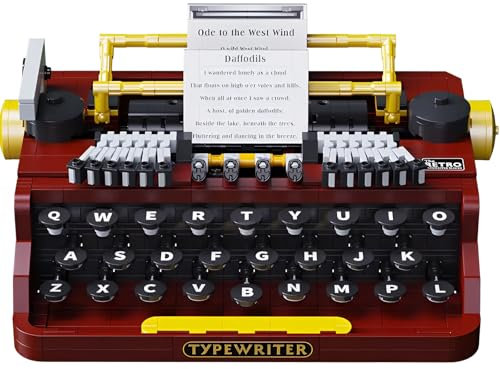 Schreibmaschine Retro Bausteine Bausatz Spielzeug, 1160 Stück Kreative Sammlerstück Vintage Typer Modell mit drückbaren Tasten, Haus Dekoration Ideen Geschenk für Kinder und Erwachsene (T2112)