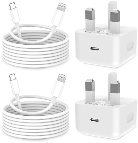 iPhone Charger Fast Charge, 2Pack PD 20W Fast Apple Charger Cable 2M, UK 3.0A iPhone Fast charger Plug with USB C To Lightning Cable for iPhone 14 13 12 11 Pro Max XS XR X 8 7 6 Plus 5, iPad and iPod
