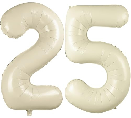 40 Zoll Creme Weiß Luftballon Zahlen 25 Creme Weiß Ballon 25. Geburtstag Deko Beige Folienballon Zahl 25 Riesenzahl Ballon 25 Party Hochzeit Kindergeburtstag Geburtstag Nummer 25/52