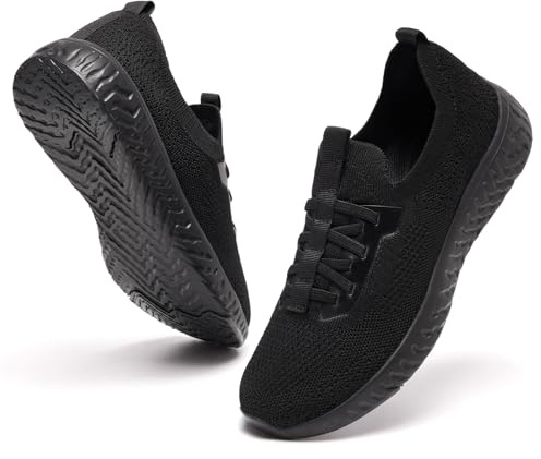 Mioceko Zapatillas Mujer Zapatillas Running Transpirables Zapatos Deportivos Antideslizantes Bambas sin Cordones Ligero Sneakers para Tenis Fitness Correr Caminar Negro 40.5 EU