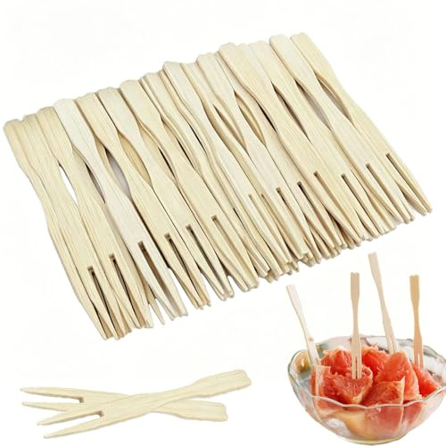 Chip Fork 88 mm, Pack of 100 Wooden Forks, Wooden Cutlery, Party Cutlery, French Fries, Forks, Party Tableware for Party, Birthday, Camping and Picnic