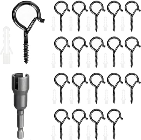 20 Pack Q-Hanger Hooks, Screw Hooks for Outdoor String Lights, Wall Cabinet Ceiling Hooks with Safety Buckle and Wing Nut Driver for Bird Feeders Garden Balcony Indoor Outdoor Hanging Accessories