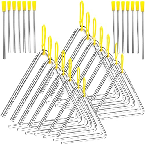 14 Pcs Triangle Percussion Instrument Set 4 5 6 7 8 9 10 Inch Triangle Musical Instrument with Striker Steel Hand Triangles for Kids Adults Rhythm Music Learning and Teaching