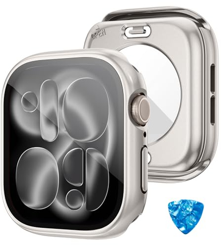 HWeggo [2 in 1] wasserdichte Hülle für Apple Watch Series 11/10 42 mm Displayschutzfolie, 360°-Schutzhülle aus gehärtetem Glas, Stoßfänger vorne und hinten für iPhone Watch 42 mm (Starlight)