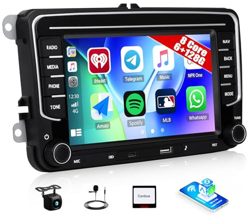 6+128G 8 Core Car Radio Stereo for VW Polo Caddy Tiguan Transporter T5 Golf 5 6 Skoda Octavia Seat with Wireless Carplay&Android Auto,7'' Touch Screen Car Radio with Carplay WiFi GPS BT FM RDS
