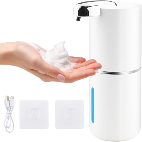 Mezzar Seifenspender Automatisch, 380ml Schaumseifenspender IPX5 Wasserdicht Elektrischer Sensor-Wandmontage USB Wiederaufladbar Weiß