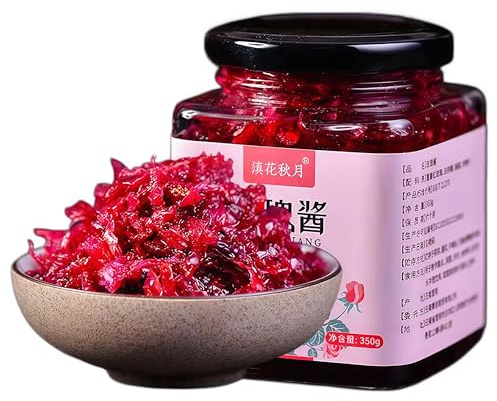DAMAICHUHAI Confettura Di Rose Allo Sciroppo, Realizzata Con Veri Petali Per Cucinare. Crema Spalmabile Floreale Di Frutta Di Alta Qualità, Senza Glutine, 350 g/12,34oz.