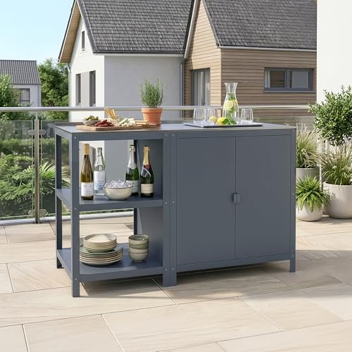 casa.pro Outdoorset Bolognano Gartenmöbelset Outdoor-Standregal und Outdoor-Schrank im Set Gartenschrank Gartenregal für Grill Möbelset für Drinnen und Draußen Dunkelgrau matt