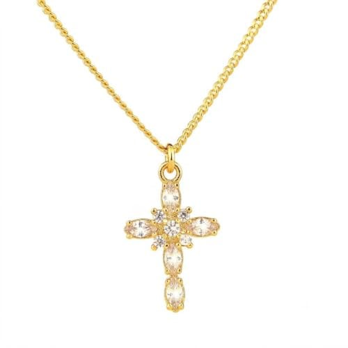 GocciAzzurra - Collana da Donna Crux, Collana con Pendente a Croce con Pietre in Nanoceramica, Gioiello Made in Italy, Protezione E-Coating, Color Oro