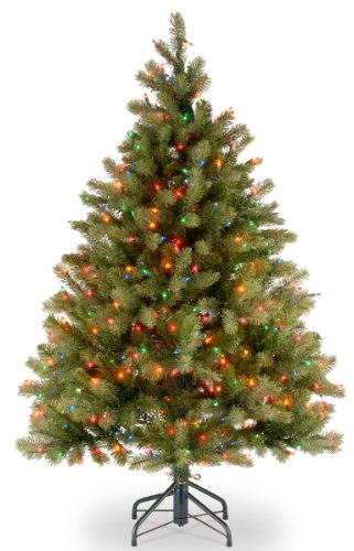 National Tree Company 4.5 ft Pre-Lit Downswept Douglas Fir Artificial Christmas Tree, 450 Multicolor Lights, 525 Feel Real Tips, Includes Stand, Green
