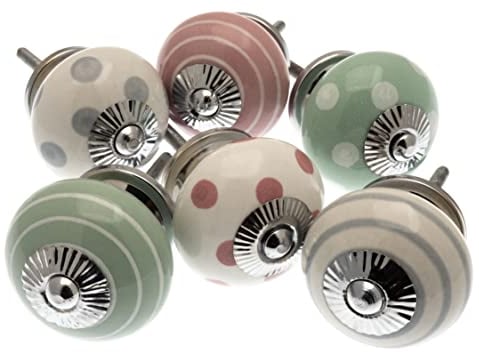 Mango Tree - Mixed Set of Dusty Pink, Eau de Nil Green & Whisper Grey Cupboard Knobs x Pack 6 (MG-259)