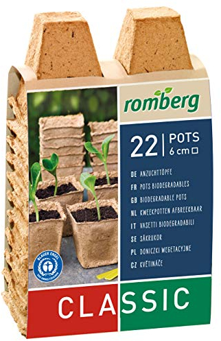Romberg 10091105 Kokos Anzuchttöpfe (Pflanztöpfe) Classic - 6 cm, eckig torffrei, biologisch abbaubar, 22 Stück