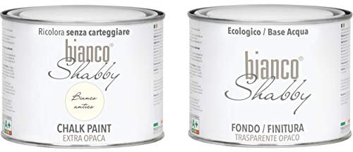 CHALK PAINT Bianco Antico & FINITURA - Pittura Shabby Chic EXTRA OPACA (500 ml) + Finitura Trasparente Opaco (500 ml)