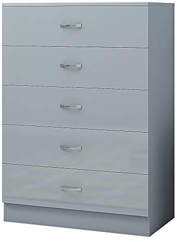 Furnished With Style FWStyle Contemporary 5 Drawer Chest High Grey Gloss Bedroom Storage Metal Handles…