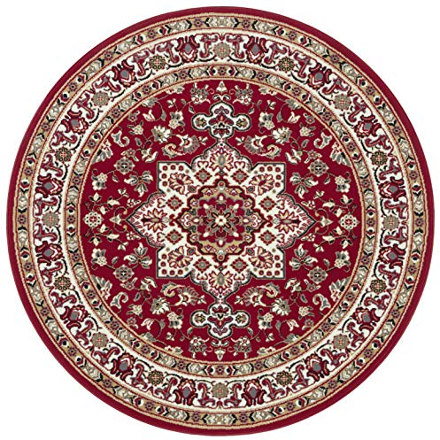 Hanse Home Nouristan Mirkan Orient Teppich Rund – Wohnzimmerteppich Orientalisch Kurzflor Vintage Orientalischer Teppich für Esszimmer, Wohnzimmer, Schlafzimmer – Rot, 160cm