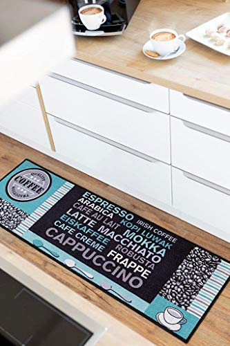 andiamo Küchenläufer Cafe Creme Läufer Kaffee Coffee, Farbe:Grau-Türkis, Größe:50 x 150 cm