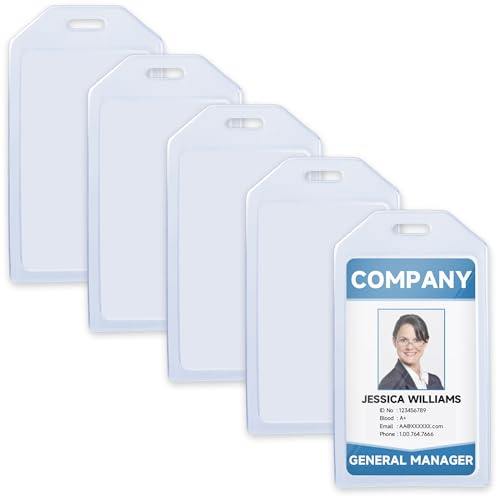 Teskyer 5 Pièces Porte Badge, Plastique Extra épais, Robuste, Doux, Transparent, Vertical, Dimensions Intérieures 54 x 90 mm