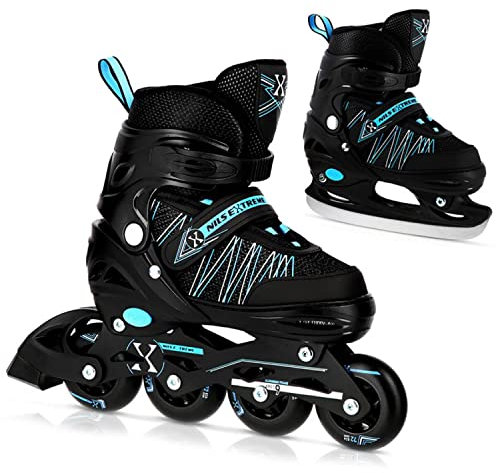 Nils Extreme Rollschuhe 2in1 - Schlittschuhe Erwachsene - Inliner Erwachsene - Rollschuhe - Eislaufschuhe Erwachsene – Inline Skates 39-42 - Verstellbare Blau - Modell NH11912 A