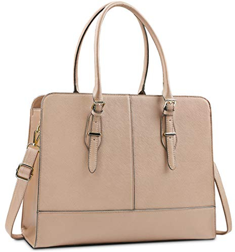 Lubardy Handtasche Damen Shopper Damen Groß Wasserdicht 15.6 Zoll Leder Laptop Tasche für Büro Arbeit Business Schule Khaki