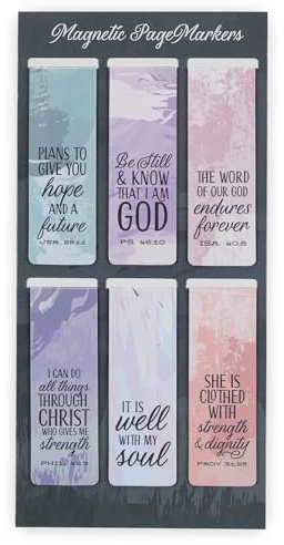 Set of 6 Beloved Scripture Favorites w/Abstract Scenic Inspirational Magnetic Bible Verse Bookmark, Size Small 2.3 x .75