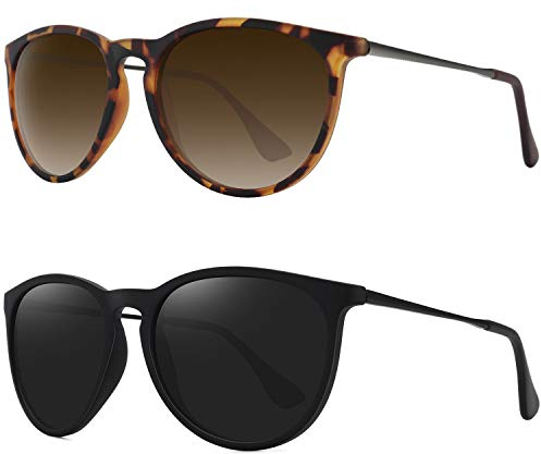 WOWSUN Polarisierte Sonnenbrille für Frauen Vintage Retro Runde verspiegelte Gläser