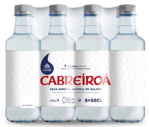 Agua Mineral Natural de Galicia Sin Gas CABREIROÁ Pack 8 Botellas PET 50 cl.