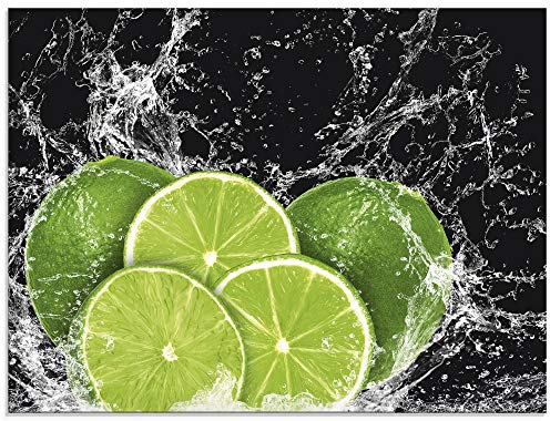 ARTland Wanddeko Glasbilder Wandbild Glas Bild einteilig 60x45 cm Querformat Küchenbilder Obst Früchte Limette im Wasser Grün H9KL