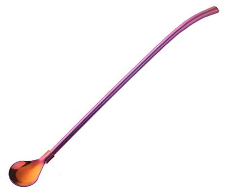 Spoon Straws Stainless Steel Drinking Spoon Straws Reusable Metal Cocktail Spoons Straws（Purple Spoon）