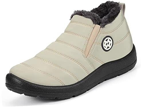 Gaatpot Stivali Donna Invernali Stivaletti Piatto Caldo Caviglia Cotone Scarpe,Bianco sporco,EU37