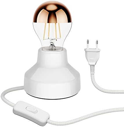 ledscom.de Porzellan Tischlampe TIX, rund, Stecker, Schalter, weiß + LED Lampe, 839lm, warmweiß