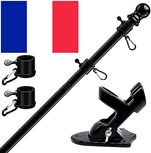 HORSE SECRET Kit de Mât de Drapeau en Aluminium Noir 150 cm, avec Support Mât de Drapeau en Acier Inoxydable à Fixe au Mur avec Anneaux Rotatifs/Comprend Drapeau France
