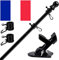 HORSE SECRET Kit de Mât de Drapeau en Aluminium Noir 150 cm, avec Support Mât de Drapeau en Acier Inoxydable à Fixe au Mur avec Anneaux Rotatifs/Comprend Drapeau France