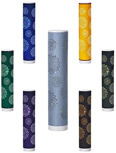 Northpoint LED Lichtsäule Stehlampe mit samtiger Textil Oberfläche und Stanzmuster Höhe ca. 64cm RGB und warmweißes Licht stufenlos dimmbar (Blau Pusteblume)
