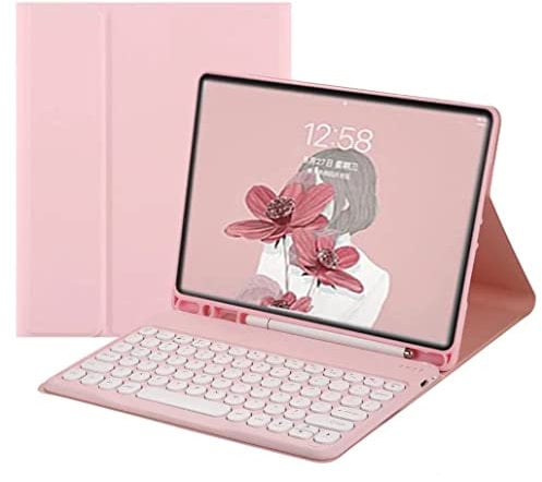 QIYIBOCASE Keyboard Case for iPad 10.2 9th Gen/8th Gen/7th Gen/Pro10.5/Air3, Cute Round Keys Detachable Magnets Keyboard Case with Pencil Holder, Pink