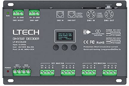 LT-912-OLED 12-Kanal DMX/PWM LED Controller - 12x4A: Vielseitige Steuerung für präzise Beleuchtungseffekte und kreative Lichtgestaltungsoptionen