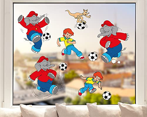 Fenstersticker - Benjamin Blümchen und Otto beim Fußball I Made in Germany