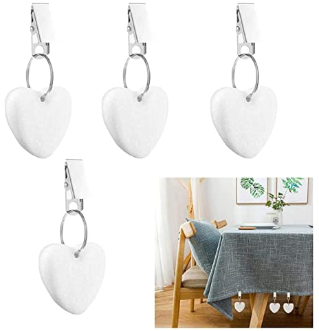 Marmo Naturale Pesi,Tovaglia da Esterno Pesi,Forma di Cuore Tovaglia Peso,Ganci per Tovaglie da Tavola in Marmo,Tende da Esterno Inox Clip,Tovaglia Pesi Clips,Pesi per Tovaglia con Clip, 4 pezzi