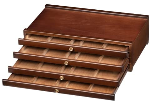 MEEDEN 4-Drawer Art Supply Storage Box - Large Capacity Multi-Function Beech-Wood Pencil Box with Drawer & Compartments for Organizing Pastels, Pencils, Pens, Markers, Brushes & Stamp, Walnut