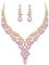 Clearine Wedding Bridal Jewellery Set Teardrop Rhinestone Cluster Statement Necklace Costume Dangle Earrings for Women Pink Gold-Tone