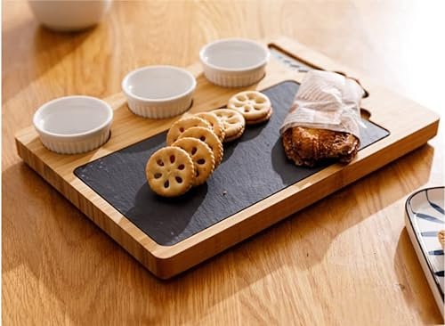 Tabla de queso de bambú y cuchillo bandeja de cerámica para servir (GB6015)