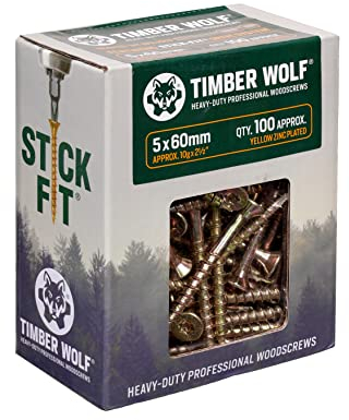 TIMBER WOLF TW50060 Holzschrauben, Zink und Gelb (Gold), 5,0 x 60 mm, 100 Stück